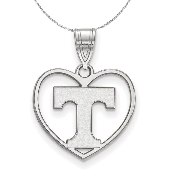 Sterling Silver U. of Tennessee Initial T Heart Necklace - 16 Inch